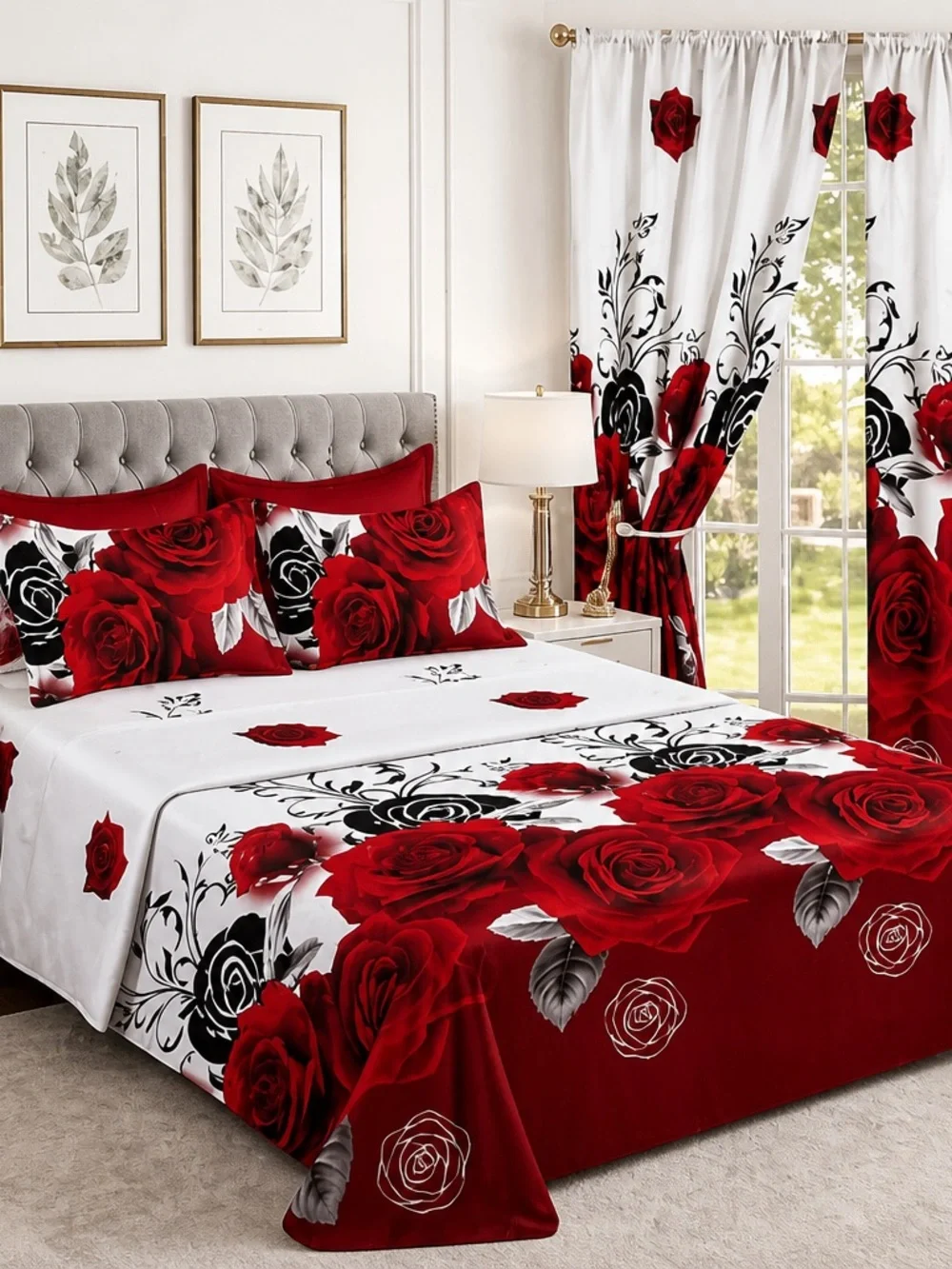 Red Rose Floral Comforter Set - Elegant Home Bedding Sheets